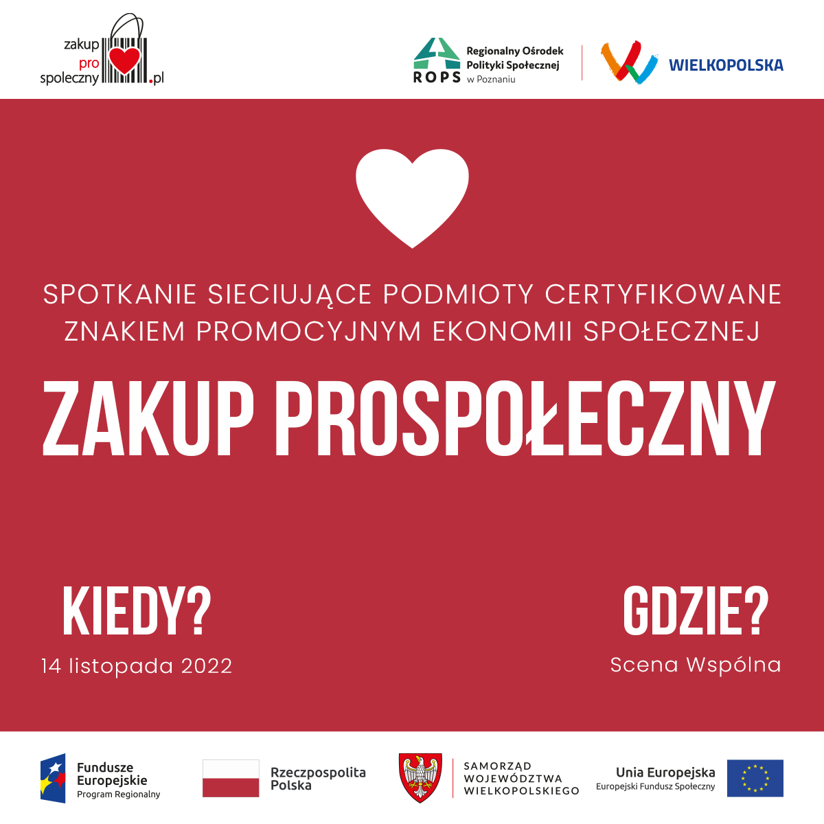 Grafika promująca spotkanie sieciujące podmiotów certyfikowanych znakiem promocyjnym ekonomii społecznej. Znajdują się na niej informacje zawarte w treści poniżej.