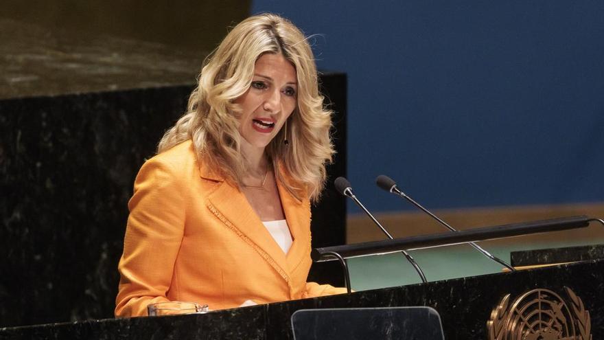 Yolanda Díaz podczas wystąpienia na Zgromadzeniu Ogólnym ONZ 18 kwietnia 2023 roku. Źródło: www.time.news
